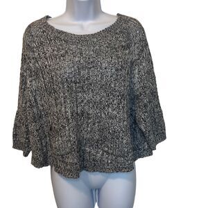 Moth Anthropologie Black White Marled Chunky Cropped Sweater Small Pockets Boxy